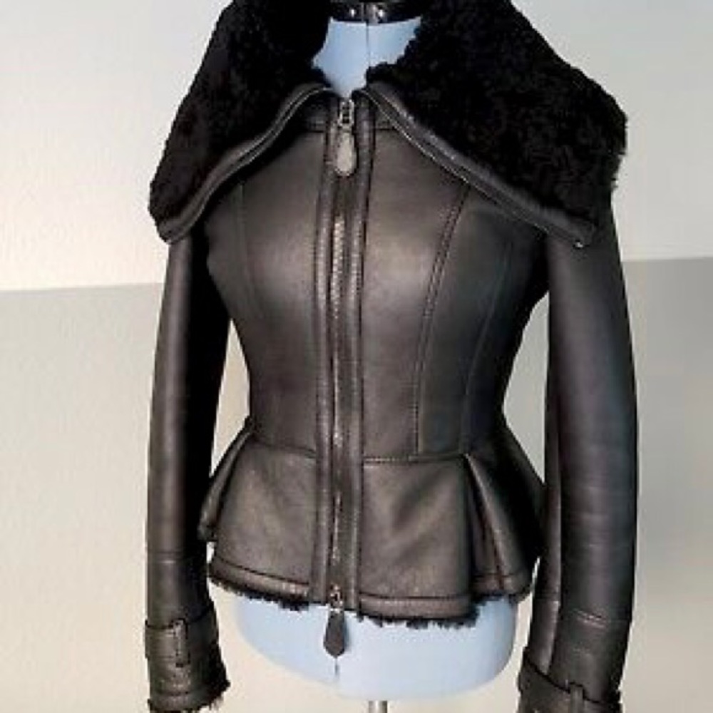 Burberry Black Leather Shearling Jacket